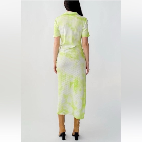 Helmut Lang Polo Midi Dress - Green Batic Tie Dye Draped Cotton Rib - Medium - Picture 7 of 10